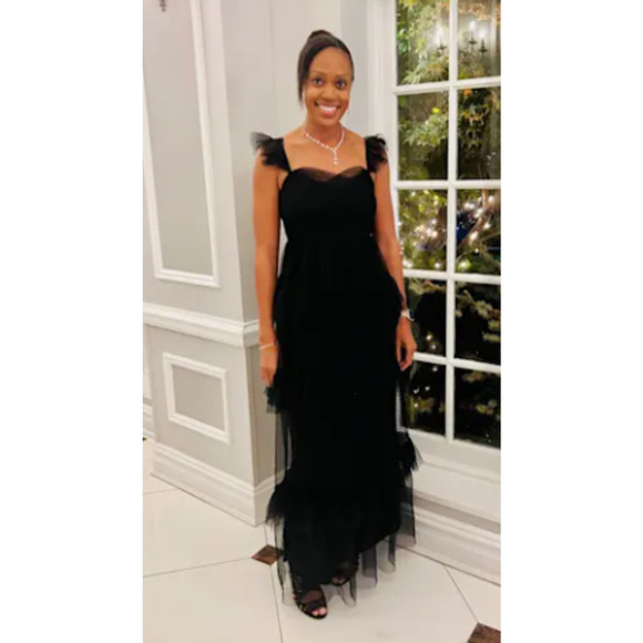 Lulus Black Mesh Swiss Dot Tiered Pure Radiance Maxi Dress Size L - Picture 8 of 12